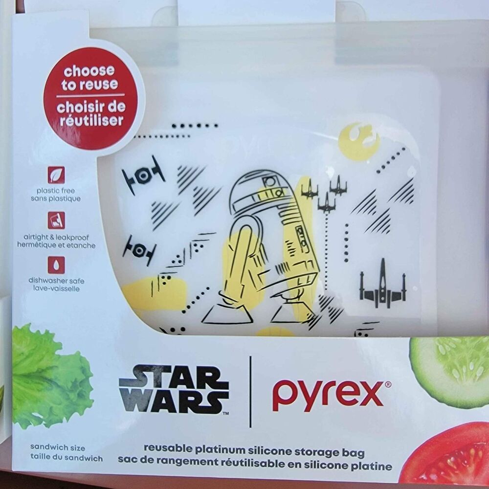 STAR WARS Pyrex Reusable Sandwich Silicone Storage Bag New with Tags. BPA Free